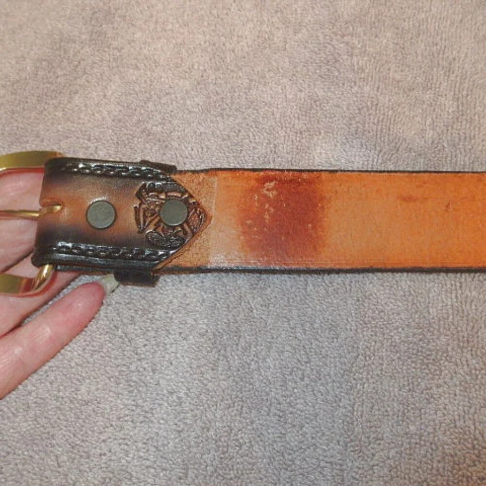 United States Army Mens Leather Belt Size 32-36 Buckle Emblem Brown USA Military